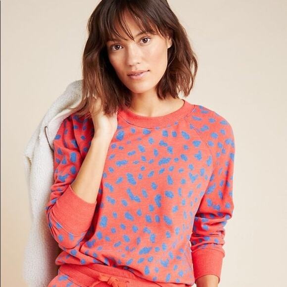 SUNDRY Abstract Dots Fitted Raglan Sweatshirt Size XS| Red Leopard Print - Picture 1 of 7